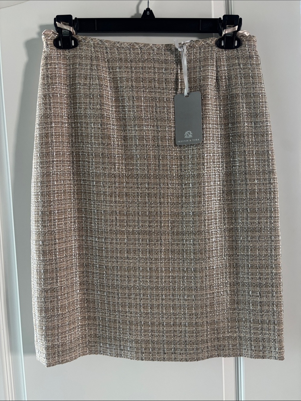 Preston & York Neutral Tweed Pencil Skirt - Beige & Cream